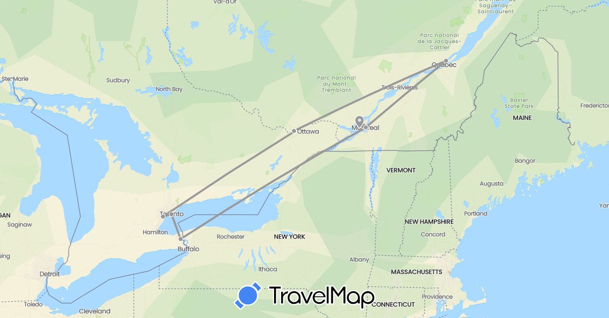 TravelMap itinerary: plane in Canada (North America)